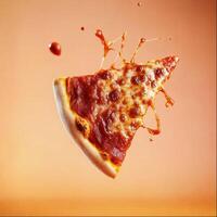 Delicious pizza slice with dripping sauce photo