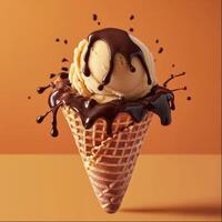 Delicious ice cream with chocolate sauce photo