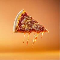 Delicious cheese pizza slice with dripping sauce photo