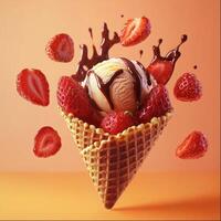 Delicious strawberry ice cream cone photo
