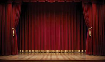Theatre stage with red velvet curtains photo