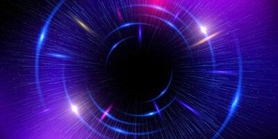 Futuristic Radial Burst of Energy in a Cosmic Light background, glowing vibrant blue and purple light beam concentric circles vector