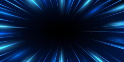 Dynamic Blue Light Rays Zoom Effect Background, glowing radial light burst speed motion light trails vector