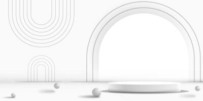 white and grey product presentation podium minimal background with geometric lines and 3d ball with shadow vector