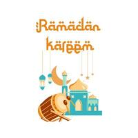 Ramadan celebration with drums and mosque vector