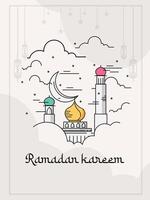 ramadan kareem greeting card with mosque and crescent vector