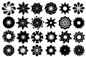 A set of black and white flower shapes vector