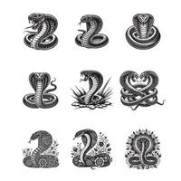 Cobra Snake Illustration Set in Silhouette vector