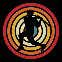Retro Baseball Scene with Silhouette and Sunset vector