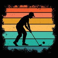 Golf Silhouette with Retro Sunset and Player Design vector