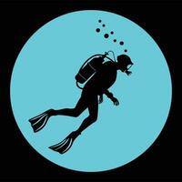 Retro Sunset and Scuba Diver Silhouette vector