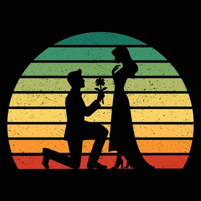 Romantic Couple Silhouette with Vintage Sunset