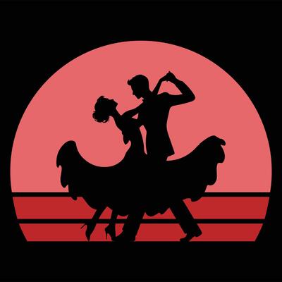 Retro Couple Silhouette at Sunset with Vintage Style
