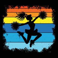 Cheerleader Silhouette with Retro Sunset Background vector