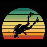 Scuba Diver in Silhouette with Vintage Sunset Background vector