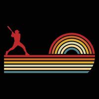Baseball Silhouette with Sunset Retro Background vector