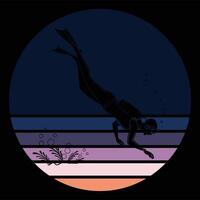 Retro Scuba Diving Scene with Sunset Illustration vector