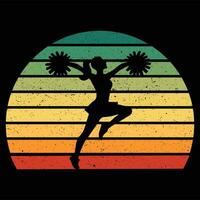 Retro Cheerleading Silhouette with Sunset Illustration vector