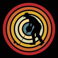 Retro Golf Player Silhouette with Sunset Background vector