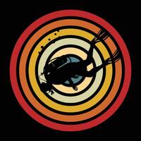 Retro Scuba Diving Silhouette with Sunset Background vector