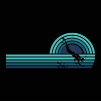 Scuba Diver with Retro Sunset Silhouette Background vector