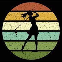 Golf Player Silhouette at Sunset in Retro Style vector