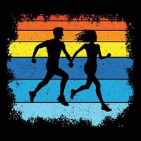Romantic Couple in Silhouette with Retro Sunset Scene vector