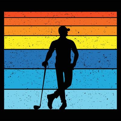 Golf Player in Silhouette with Retro Sunset