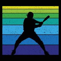 Retro Baseball Scene with Silhouette at Sunset vector