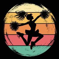 Cheerleader in Silhouette with Sunset and Retro Design vector