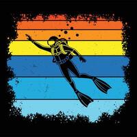 Scuba Diver in Silhouette with Retro Sunset Theme vector