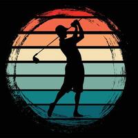 Sunset Golf Player Silhouette with Retro Style vector
