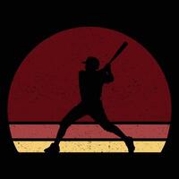 Retro Baseball Silhouette with Sunset Background vector