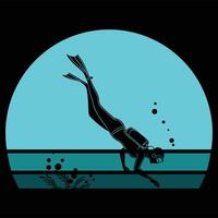 Retro Sunset Scuba Diver Silhouette in Design vector