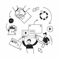 2D minimalize icon as Business team collaborating on a marketing strategy concept as A icon illustration of a business team collaborating on a marketing strategy using digital Dynamics Set 3 vector