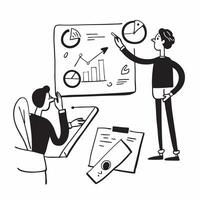 2D minimalize icon as CFO evaluating financial risk in a strategy meeting concept as A icon illustration of a CFO evaluating financial risk in a strategy meeting with charts an Dynamics vector