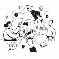 2D minimalize icon as Cross functional team collaborating on a project concept as A icon illustration of a cross functional team collaborating on a project using digital tools Dynamics vector