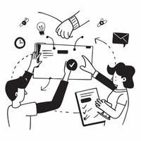 2D minimalize icon as Business team collaborating on a marketing strategy concept as A icon illustration of a business team collaborating on a marketing strategy using digital Dynamics Set 5 vector
