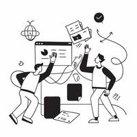 2D minimalize icon as Business team collaborating on a marketing strategy concept as A icon illustration of a business team collaborating on a marketing strategy using digital Dynamics Set 2 vector