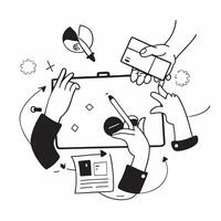 2D minimalize icon as Design team collaborating on a new product concept as A icon illustration of a design team collaborating on a new product using digital tools and creative Dynamics vector