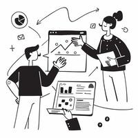 2D minimalize icon as Financial advisor using AI tools for stock market analysis concept as A icon illustration of a financial advisor using AI tools on a computer for stock ma Dynamics Set 3 vector