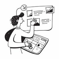 2D minimalize icon as Business consultant analyzing financial data concept as A icon illustration of a business consultant in an office analyzing financial data on a laptop hig Dynamics vector