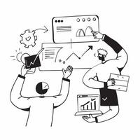 2D minimalize icon as Business team collaborating on a marketing strategy concept as A icon illustration of a business team collaborating on a marketing strategy using digital Dynamics Set 4 vector