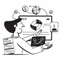 2D minimalize icon as Financial analyst working with financial graphs and charts concept as A icon illustration of a financial analyst working on a laptop with financial graphs Dynamics Set 2 vector