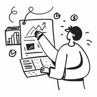 2D minimalize icon as Financial analyst working with financial graphs and charts concept as A icon illustration of a financial analyst working on a laptop with financial graphs Dynamics Set 4 vector
