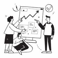 2D minimalize icon as Financial expert discussing market trends concept as A icon illustration of a financial expert discussing market trends with colleagues using graphs and c Dynamics vector