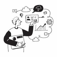 2D minimalize icon as Financial analyst working with financial graphs and charts concept as A icon illustration of a financial analyst working on a laptop with financial graphs Dynamics Set 3 vector