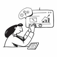 2D minimalize icon as Investment analyst evaluating market trends concept as A icon illustration of an investment analyst evaluating market trends on a computer highlighting ex Dynamics vector