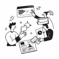 2D minimalize icon as IT team collaborating on a cybersecurity project concept as A icon illustration of an IT team collaborating on a cybersecurity project using laptops and d Dynamics vector
