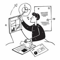 2D minimalize icon as Investment banker evaluating financial reports concept as A icon illustration of an investment banker in an office evaluating financial reports with chart Dynamics Set 2 vector